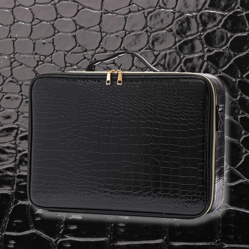 

Crocodile pattern cosmetic bag, female follow-up makeup artist, portable, zipper, embroidery tool, storage box, home travel