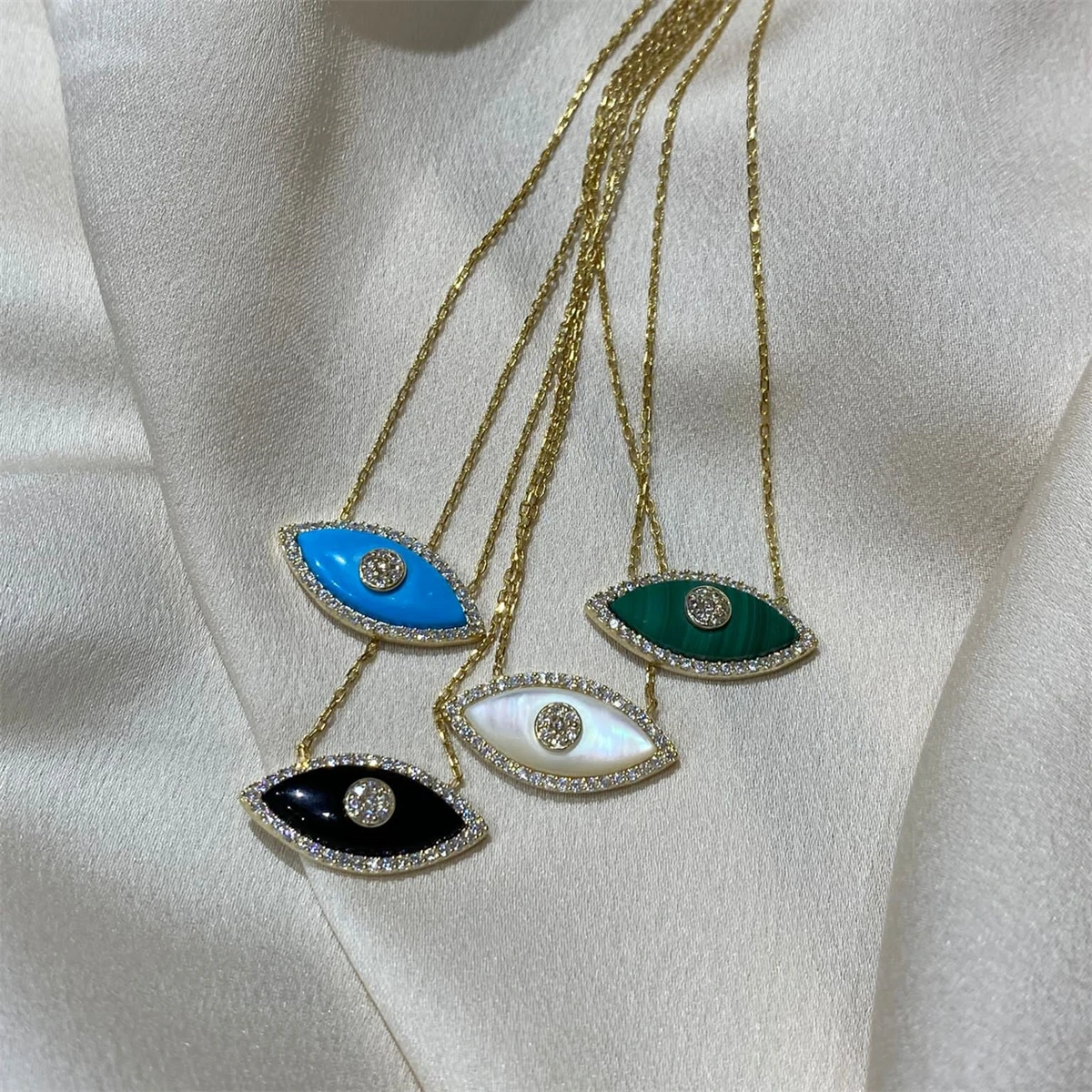 قلادة من الزركون عين الشيطان ، مطلية بالكهرباء كلاسيكية للأعين الأمريكية والأوربية ، 18 قيراط حماية من لون الذهب الحقيقي