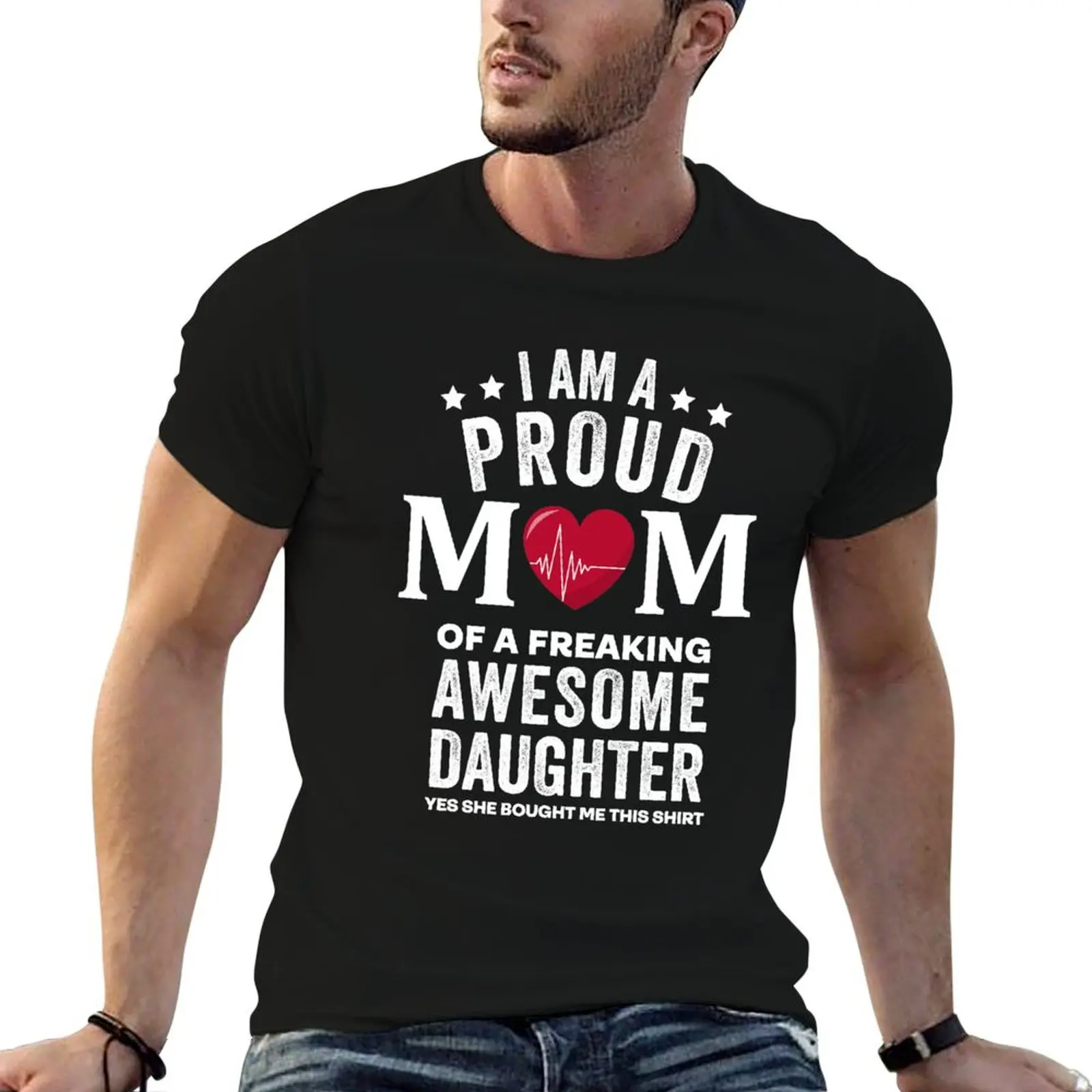 im a proud mom of a freaking awesome daughter T-Shirt Retro Graphic Print T-Shirt