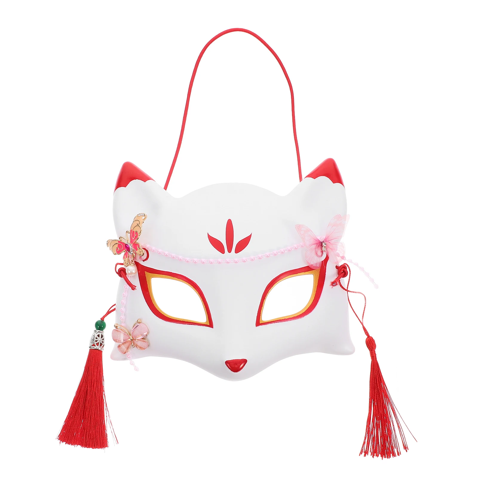 Anime Demon Fox Mask Hand-painted Japanese Mask Half Face Mask Masquerade Festival Ball Kabuki Kitsune Masks Cosplay Prop