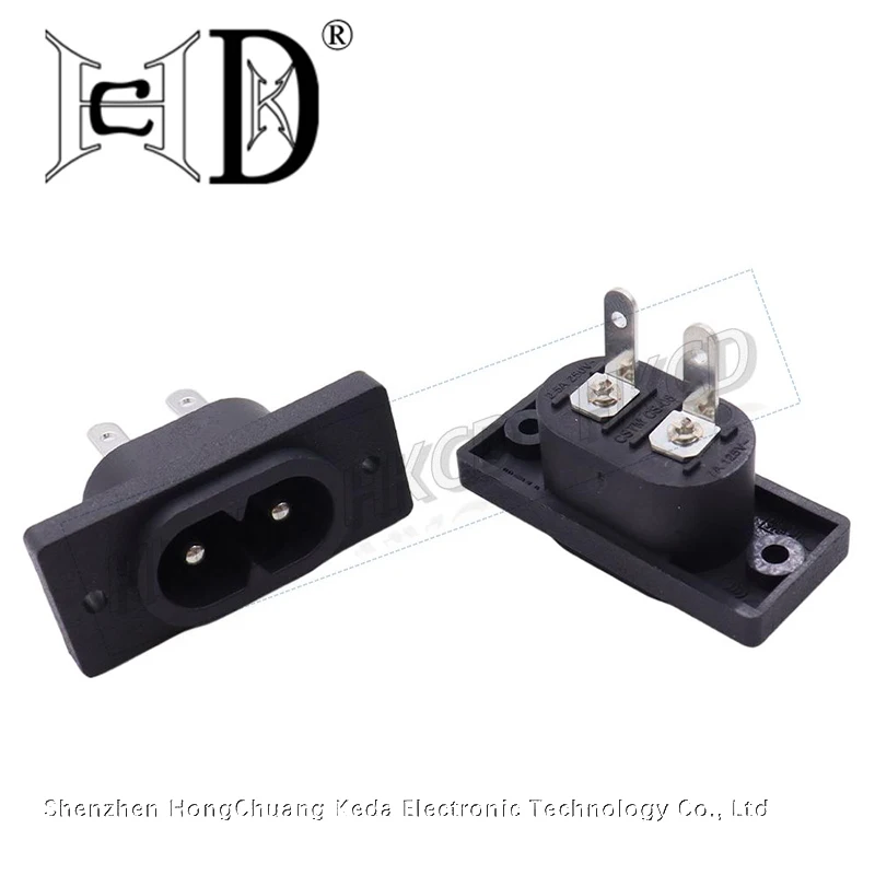2Pcs C8 male power socket C7 female plug power outlet embedded electric connector connector 35mm*15mm AC 2.5A 5A 250v