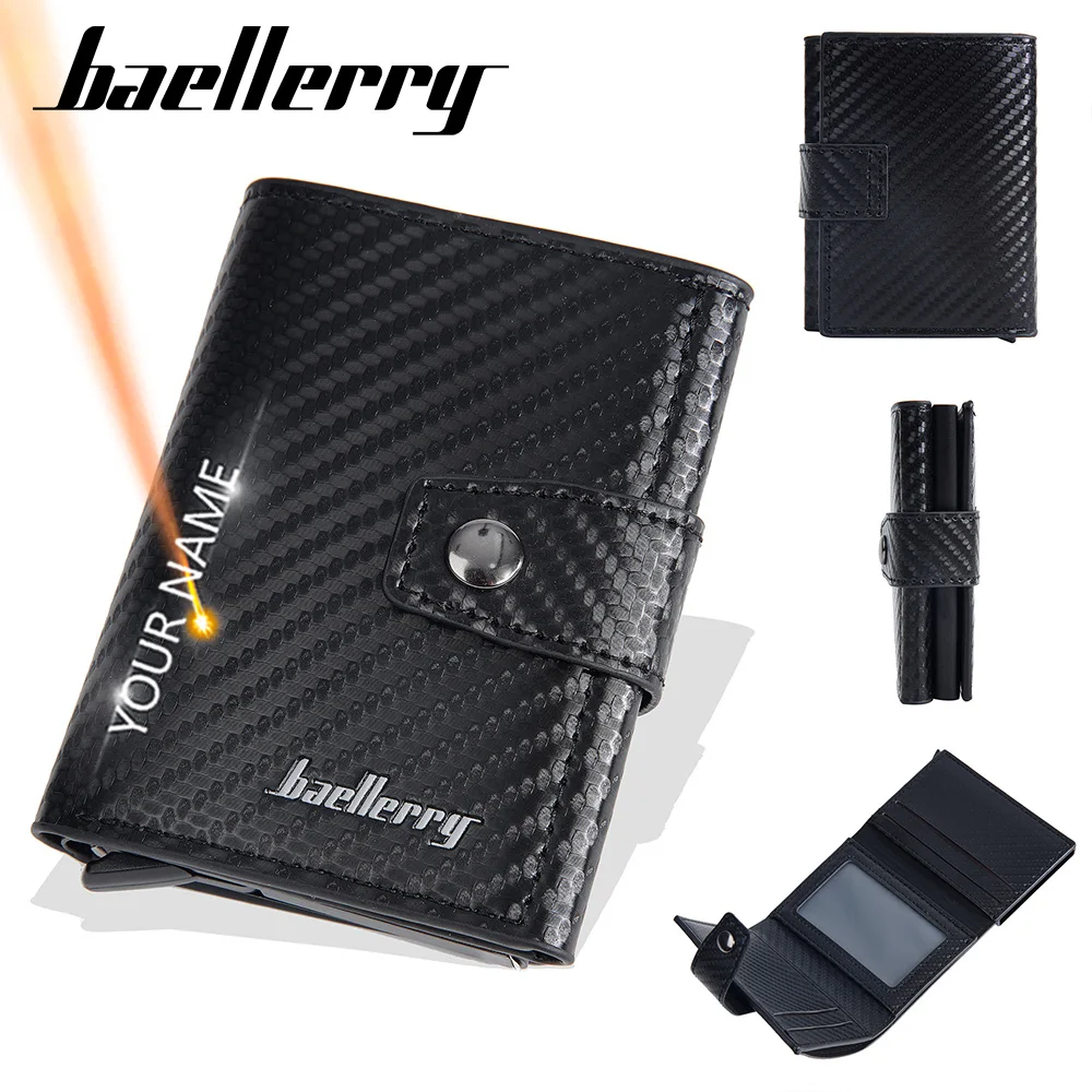 Novo rfid masculino cartão carteiras nome personalizado clipes de cartão de fibra carbono masculino carteira de alta qualidade popup cartão capa carteira masculina