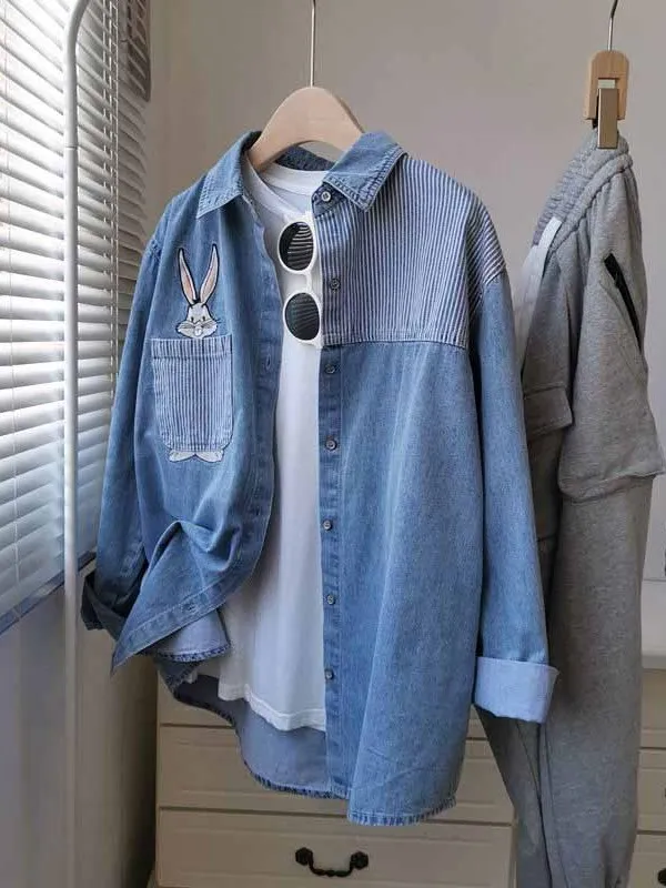 

Женский джинсовый джинсовый тюнер больших размеров с вышивкой све, весна-осень, средней длины, корейский Sle Commute Faion