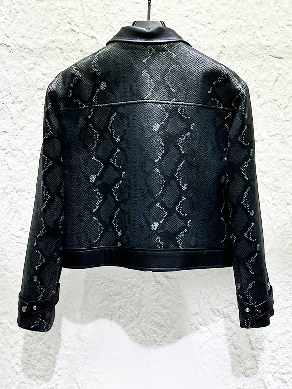 American Style Retro Trendy Snake Skin Pattern Jackets Men's 2025 Autumn New Personality Design Splicing Leather PU Short Coats
