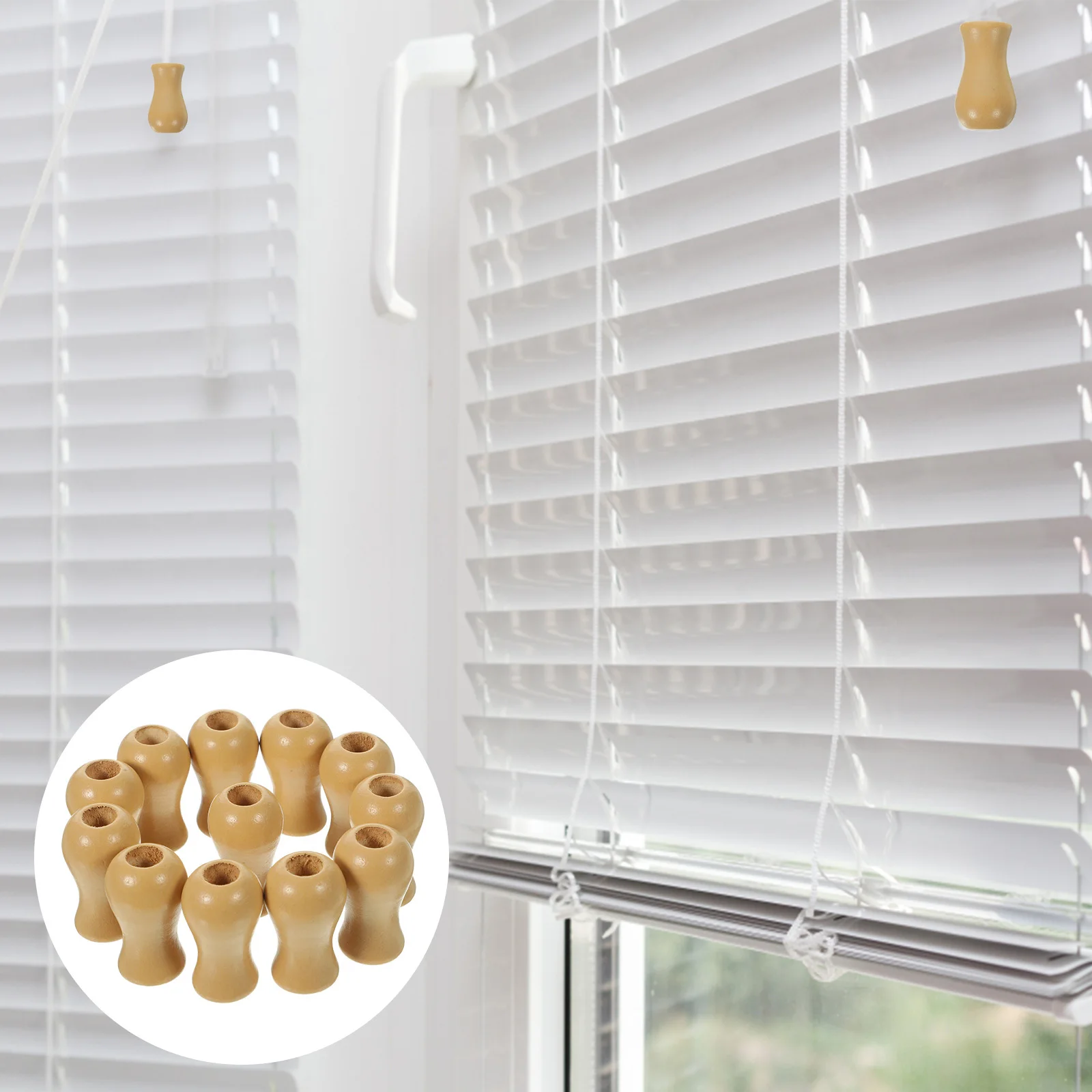 

12Pcs Bamboo Blind Cord Knobs for Window Shades Replacement Pull Ends Safety Holder DIY Decorative Curtain