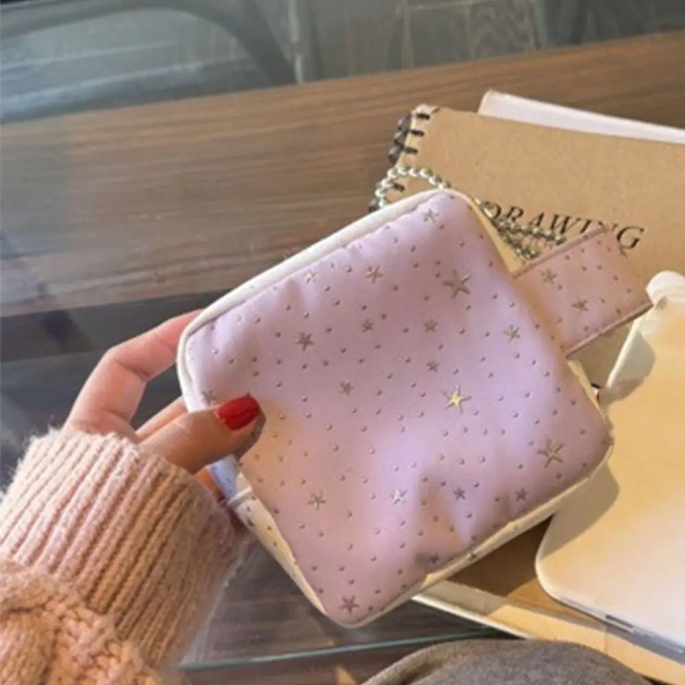 Star Pattern Sanitary Towel Organizer Contrast Color Portable Shiny Toiletry Bag Lightweight Zipper Assembling Makeup Organizer