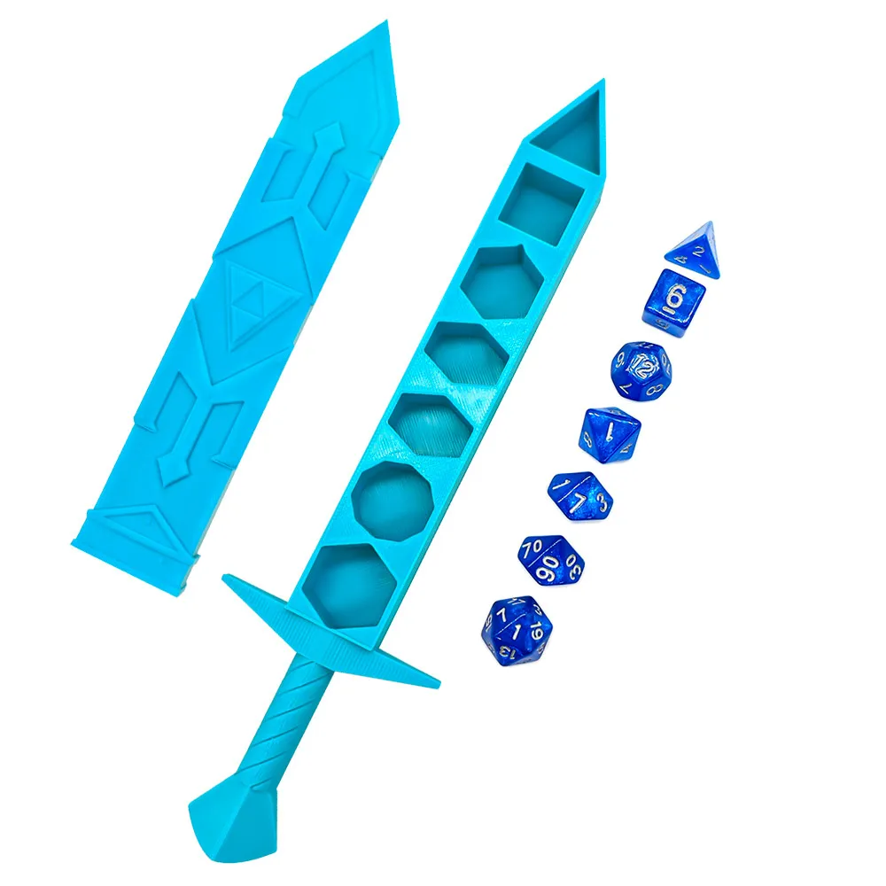 7 قطعة/المجموعة DND ثلاثية الأبعاد طباعة اللعب النرد الأزرق السيف على شكل صندوق تخزين المحمولة RPG TRPG ألعاب مضلع مجموعة نرد لعب الأدوار