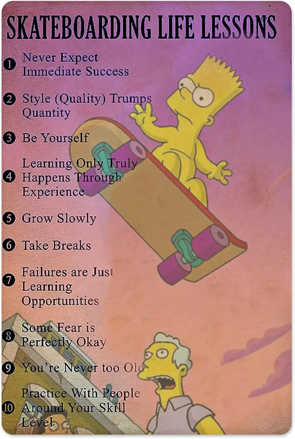 Bart สเก็ตบอร์ดแผ่นโลหะโปสเตอร์ Vintage สเก็ตบอร์ด Life บทเรียนตกแต่ง Retro โลหะดีบุกป้ายแผ่น Wal-อลูมิเนียม