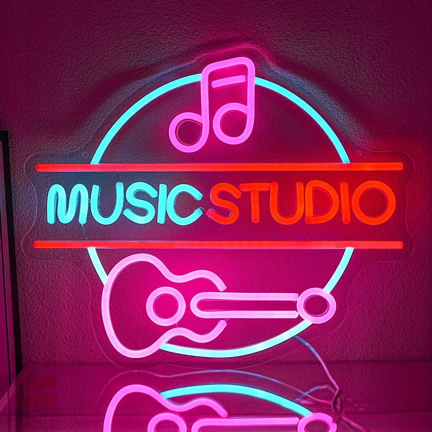 

Vibrant Neon Music Studio Sign with Guitar Note Design, Wall-Mountable Wall Decor for Studios, Clubs, Bars, Bedrooms Decoration