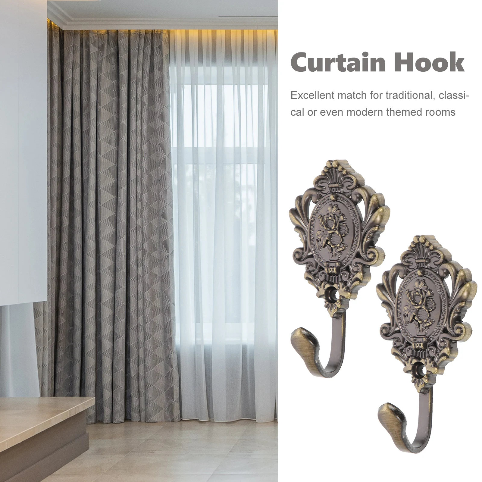 

2pcs Curtain Silver 9.5*5Cm Zinc Vintage Curtain Tieback Alloy Rose Drapery Holdback Tieback For Home Decor