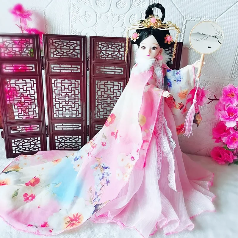 30cm chińska lalka komplet starożytne kostiumy Hanfu ubrania Vintage księżniczka 1/6 BJD lalka nakrycia głowy akcesoria zabawki dla dziewczynek prezenty
