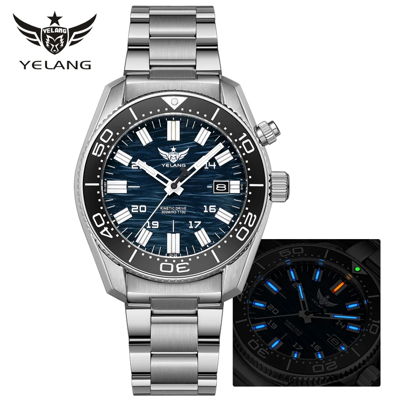 YELANG New V1038 40mm Men Diving Watch Human Kinetic Watch Luminous Japan PX82 Sapphire 300m Waterproof Brand Men's Watch Reloj
