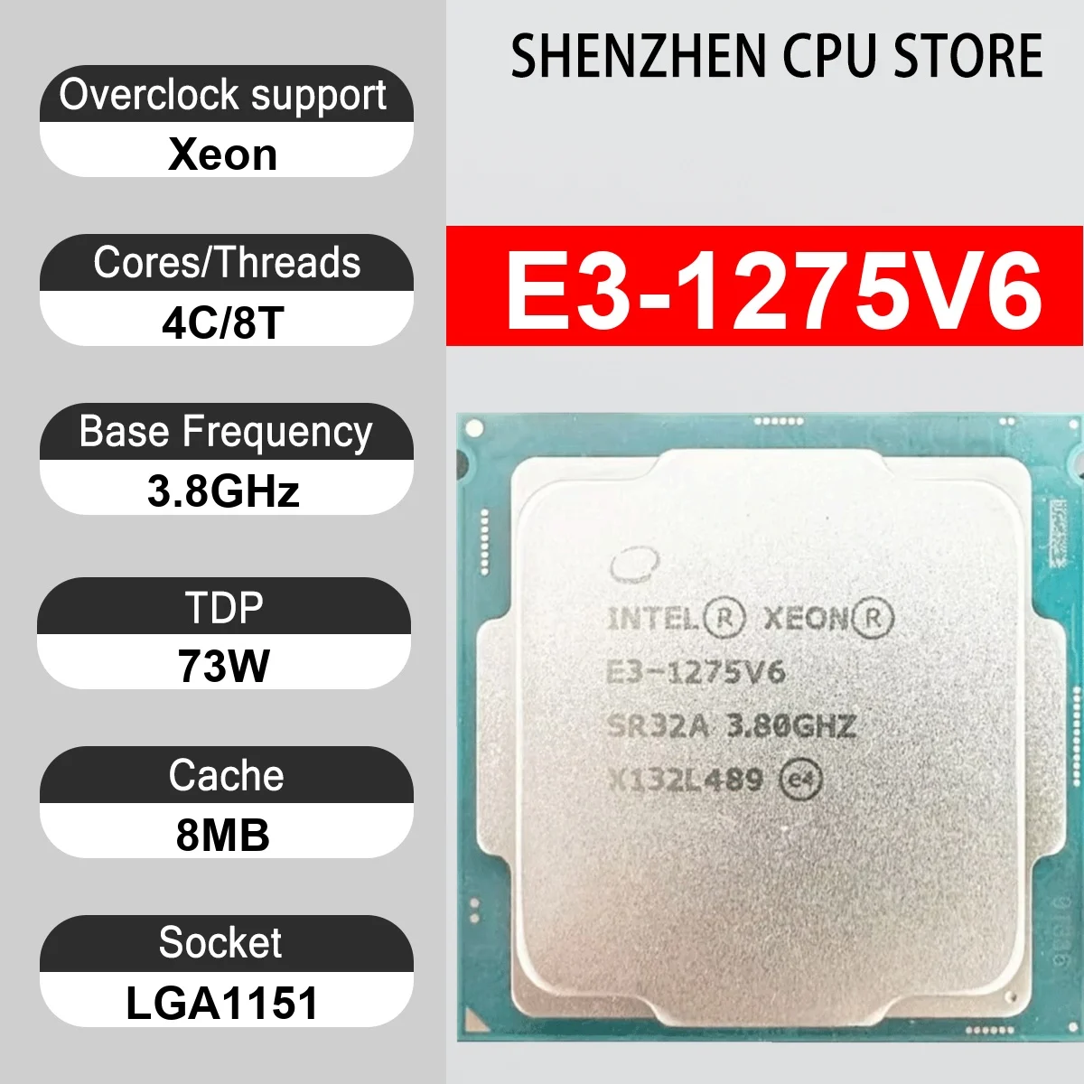 Intel Xeon E3-1275V6 4 Core 8 Thread 3.8GHz 73W 8MB Cache 14nm Kaby Lake DDR4-2400/2133 MHz SR359 LGA1151 HD Graphics P630