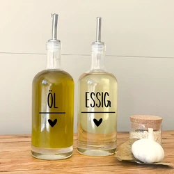 German Oil & Vinegar With Heart Labels Vinyl Sticker Kitchen  Storage Jar Decor Waterproof Removable Essig Letter Sign Decals