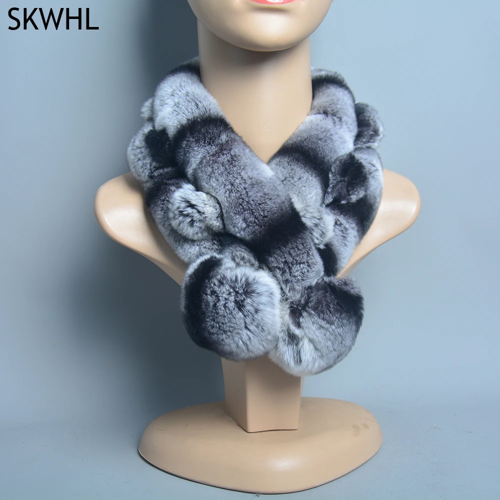 

New Russian Women Knit Real Rex Rabbit Fur Scarf Lady Fashion Floral Rex Rabbit Fur Mufflers Hot Winter Warm Natural Fur Scarves