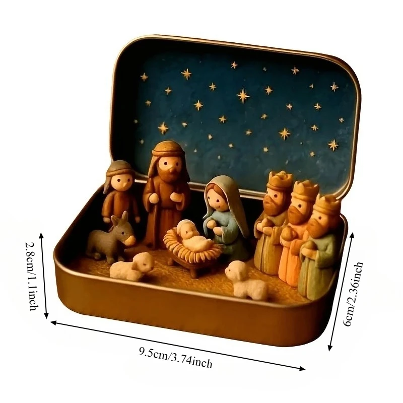 Handmade Mini Nativity Scene Set- Portable Pocket Size Nativity Scene with Mary, Shepherds Animal Figurines,For Christmas Gifts