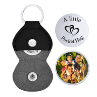 Pocket Hug Keychain for Men Boys,Cusotmized Photo Leather KeyChain,Long Distance Relationship Keepsake Gift to Father Husband