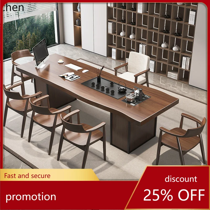 

HT large board tea table office integrated solid wood tea table light luxury modern home tea table and chair combination