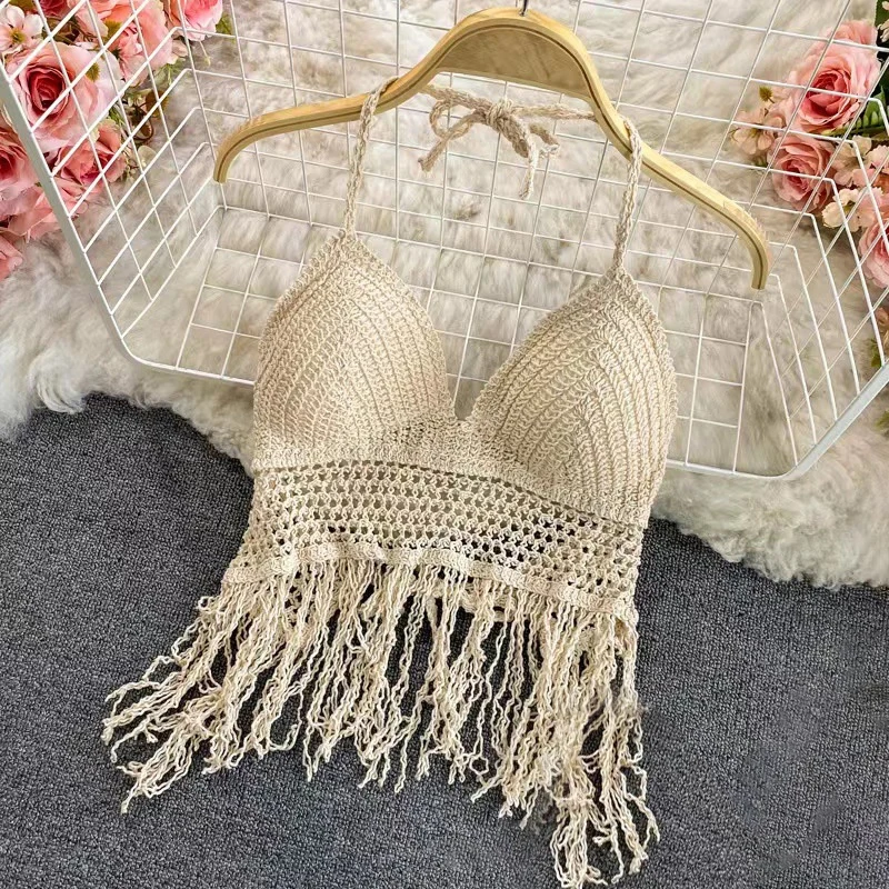 

Women Vintage Summer Hollow Out Knitted Tank Top Sexy Solid Color Sleeveless Camisole