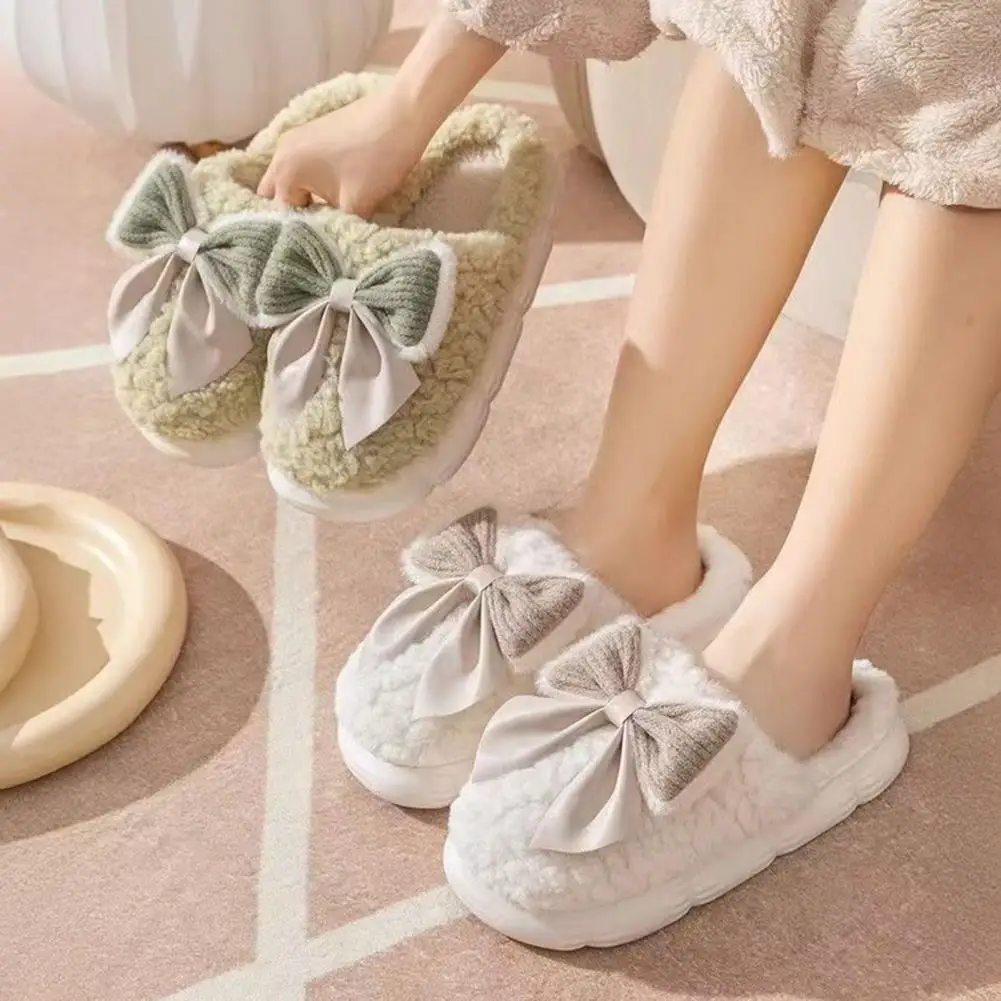 

Plush Slippers Women’s Plush Bow Slippers Warm Fuzzy House Shoes with Non-slip Sole Cute Comfy Indoor Outdoor Winter Lounging