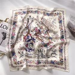 Luxury Plant Floral Print Square Scarf for Women Satin Fashion Wraps Neckerchief Female Hair Bands Headband Bandana