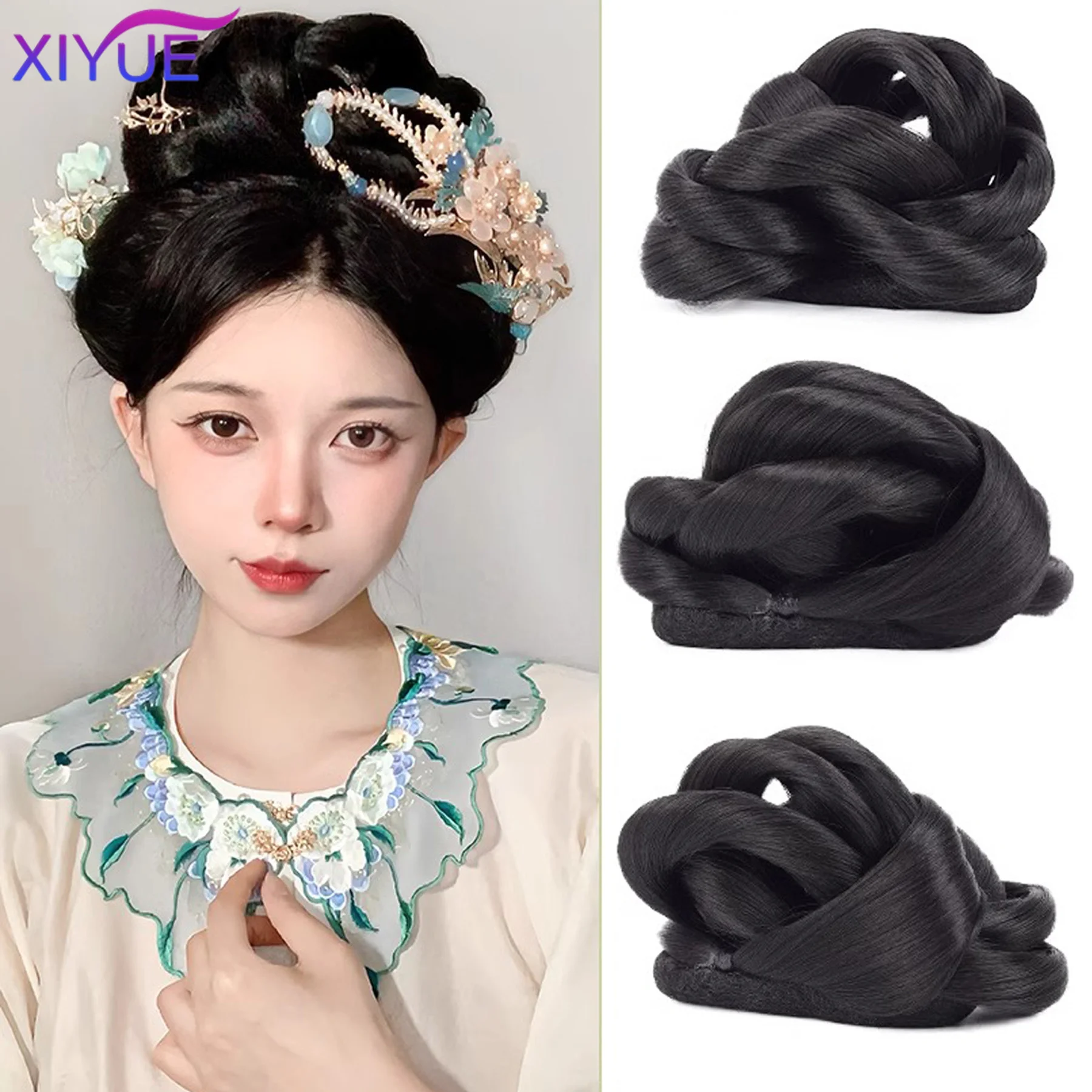 

XIYUESynthetic Hanfu Wig Female Ancient Style Hair Bag Style Ancient Costume Back Pressed Bun Party Role Play Daily Pad Hair Bag