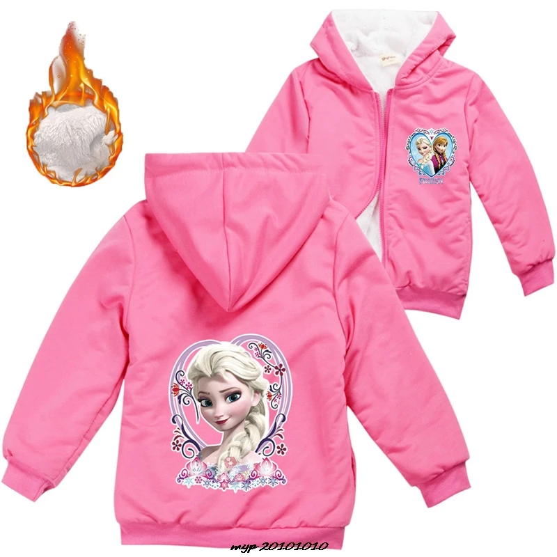 Frozen Elsa Children Thicken Jacket Girl Clothes Fur Kids Princess Cosplay Hoodie Toddler Girls Windbreaker Coat Winter Top