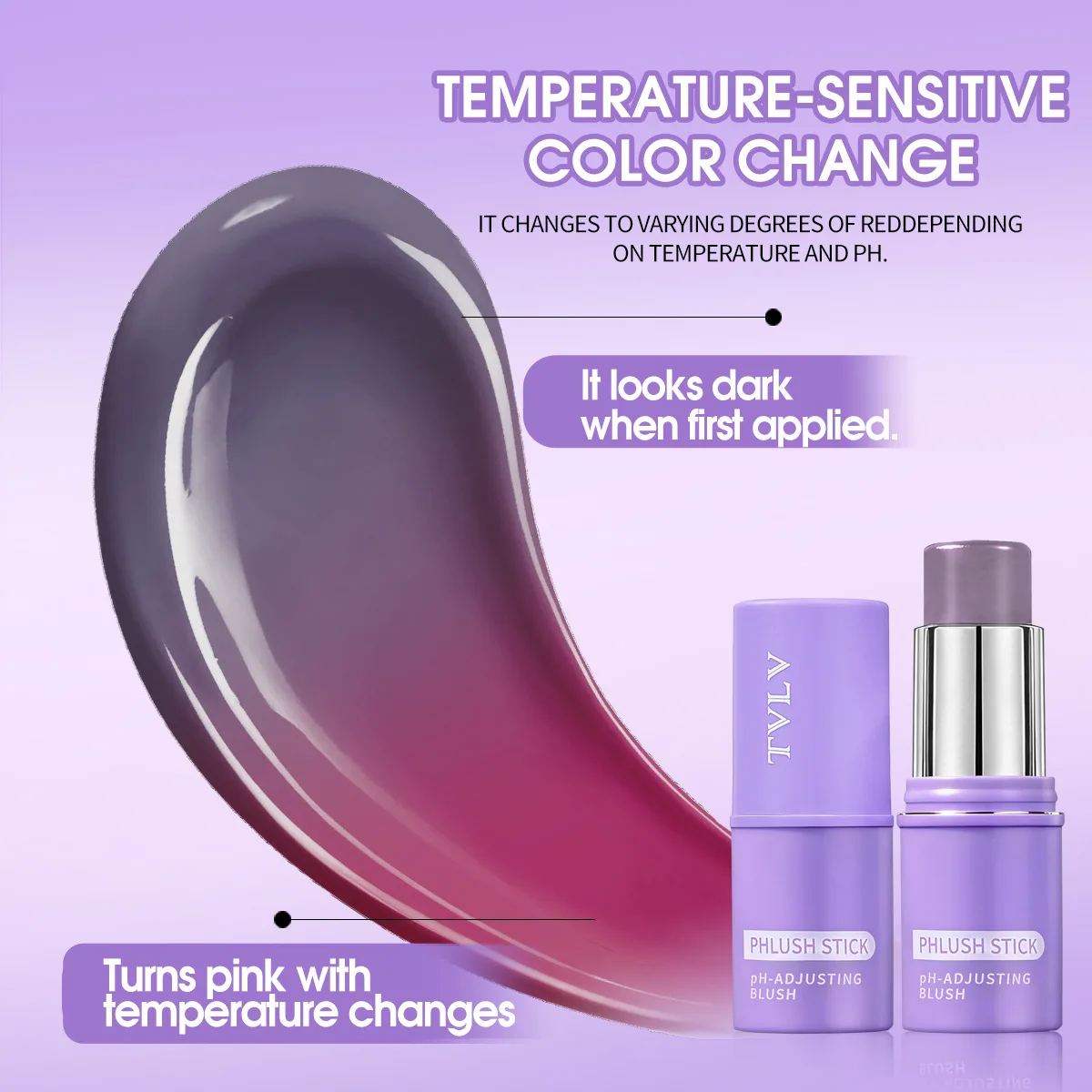 Blush e balsamo labbra che cambiano colore, applicatore doppio in stick, mantiene il trucco in posizione, offre un effetto blush naturale che cambia colore con la temperatura.