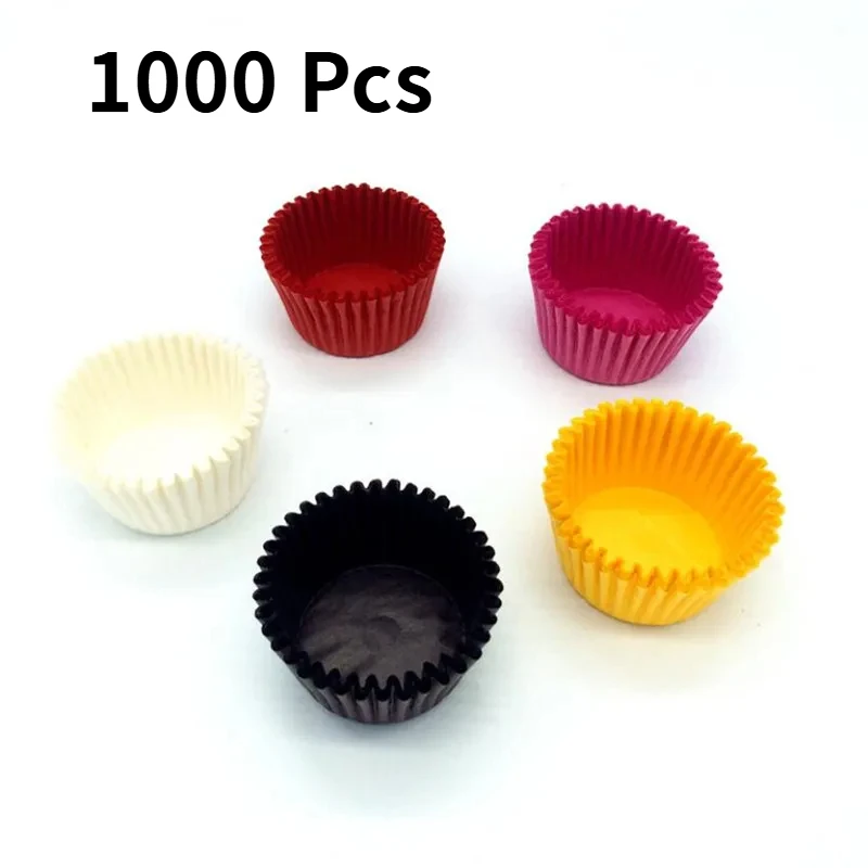 1000Pcs Mini size Chocalate Paper Liners Baking Muffin Cake Paper Cups Cake Forms Cupcake Cases Solid Color Party Tray Cake Mold