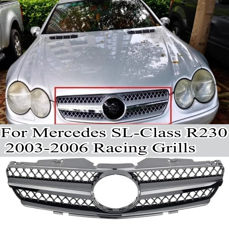 

For Mercedes SL-Class R230 2003-2006 First Facelift Front Center Grille Cover Mesh Grille w/o Star Logo ABS Replacement Quality