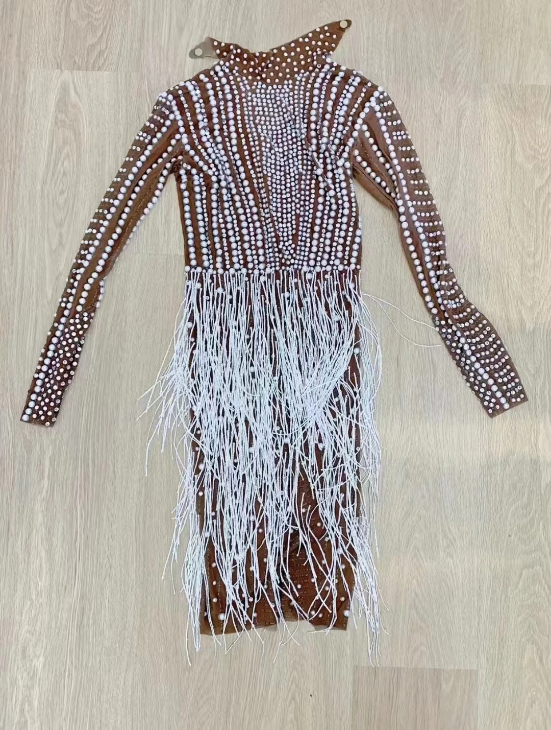 Sexy Transparent Stage Rhinestones Tassel Dress Women Singer Nightclub Mesh Dance Costume Birthday Party Catwalk Fringes Dresses