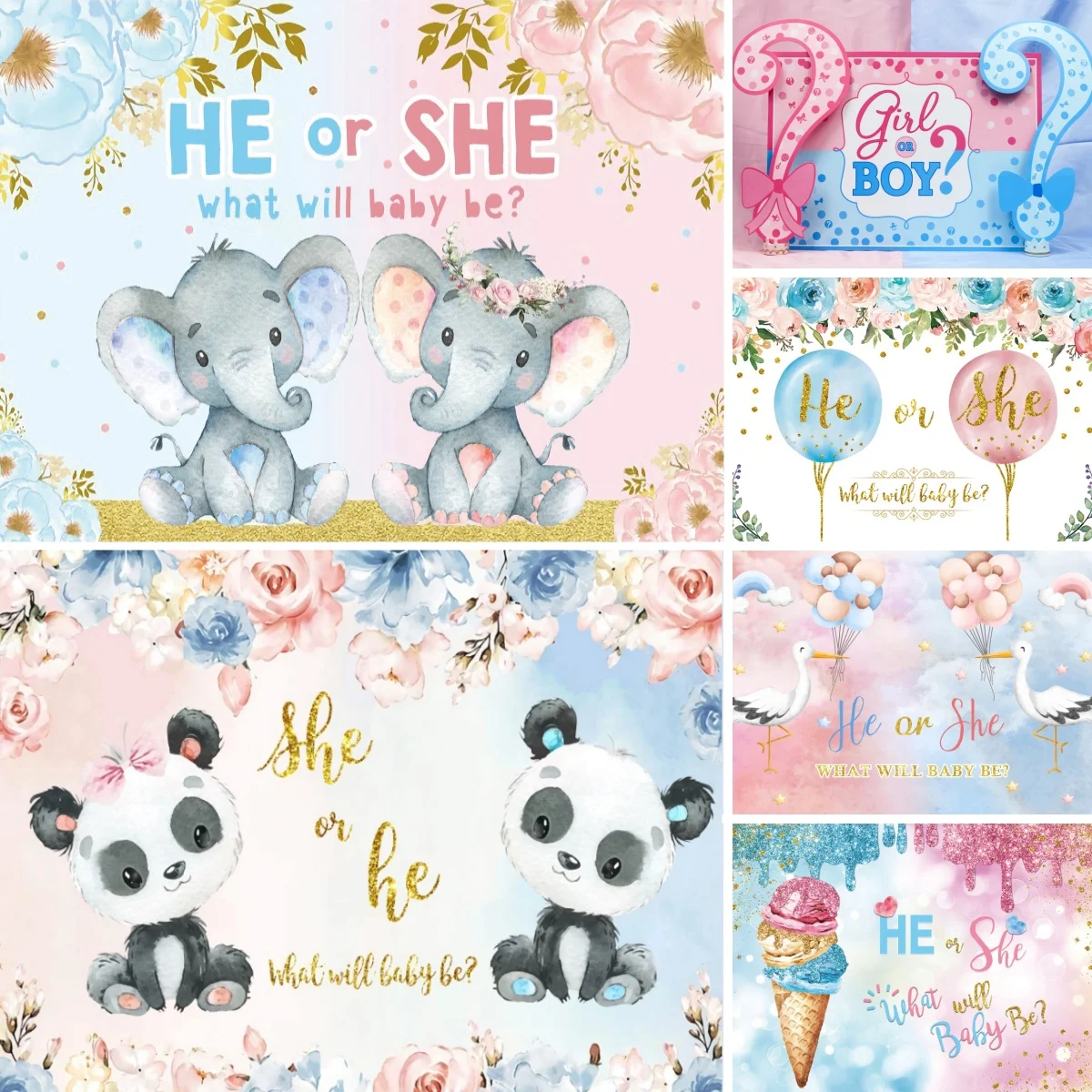 Newborn Gender Reveal Photography Backdrop Bear Elephant Boy Or Girl Baby Shower Birthday Party Decor Background Photo Studio