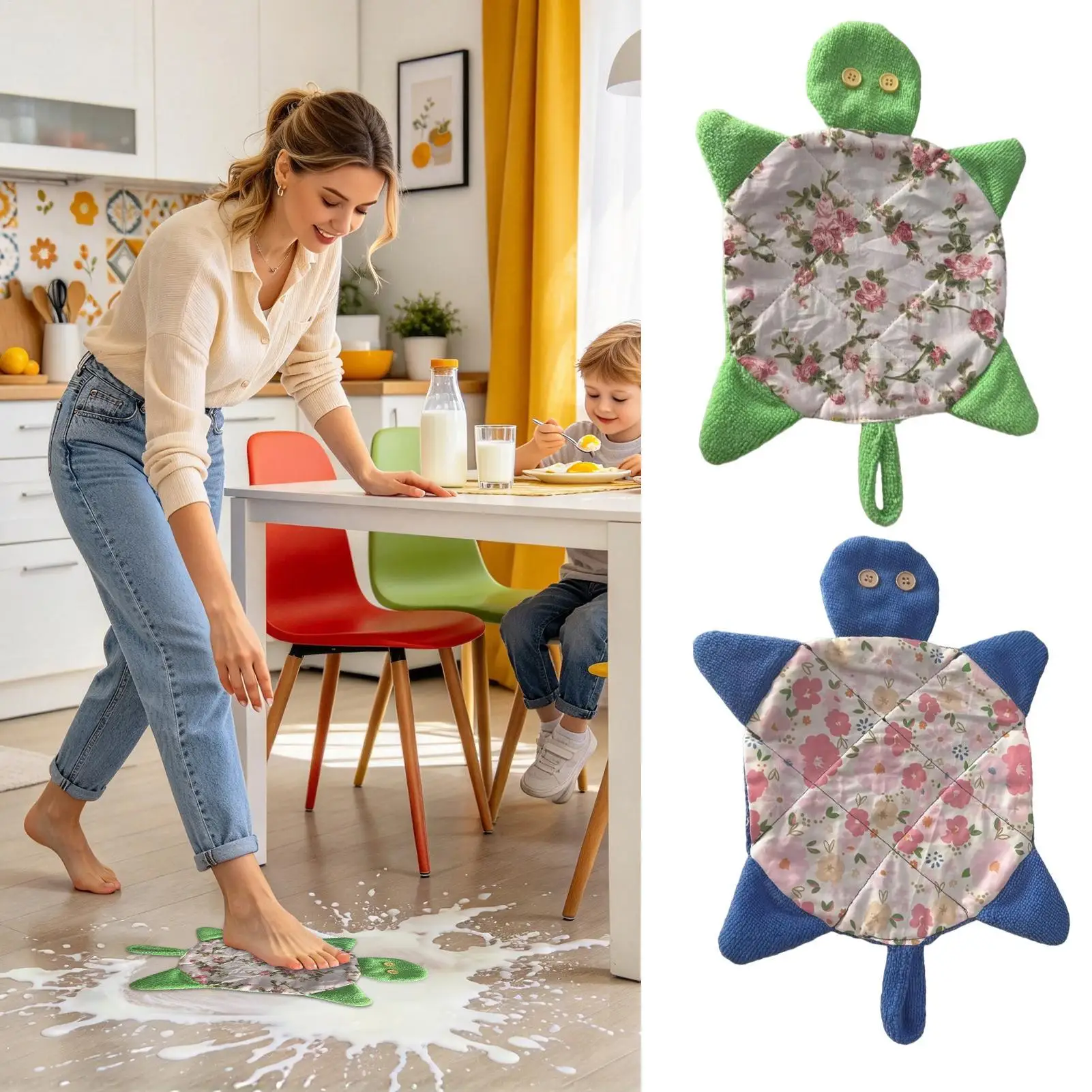 Floor Turtle Foot Mop Hands-Free Washable Turtle Foot Mop Household Scrubber Cleaning Cloth For Office Bathroom Kitchen Living