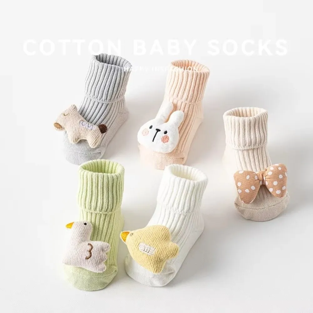 3D Cartoon Design Baby Crew Socks A Grade Cotton Non-Slip Sole Infant Toddler Socks Mid-Calf Length 0-3 Years Size