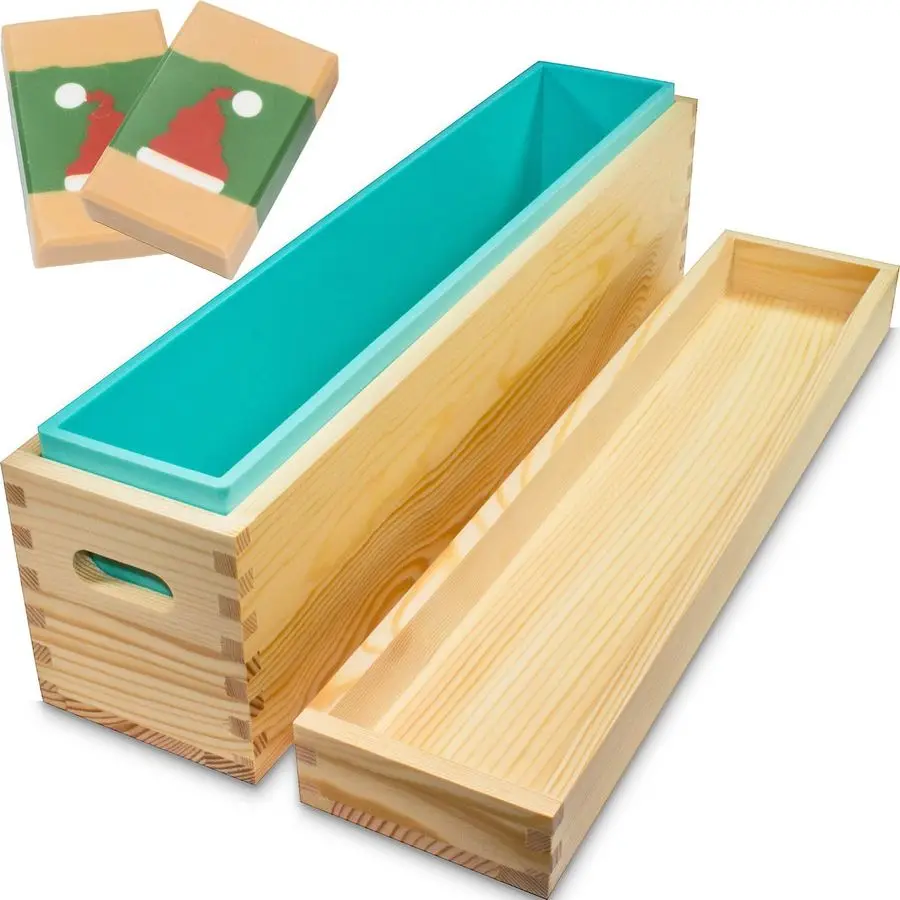

Skinny Wooden Soap Molds for Soap Making Large 5 lb Soap Molds Loaf with lid, Rectangle Silicone Soap Loaf Molds 80oz
