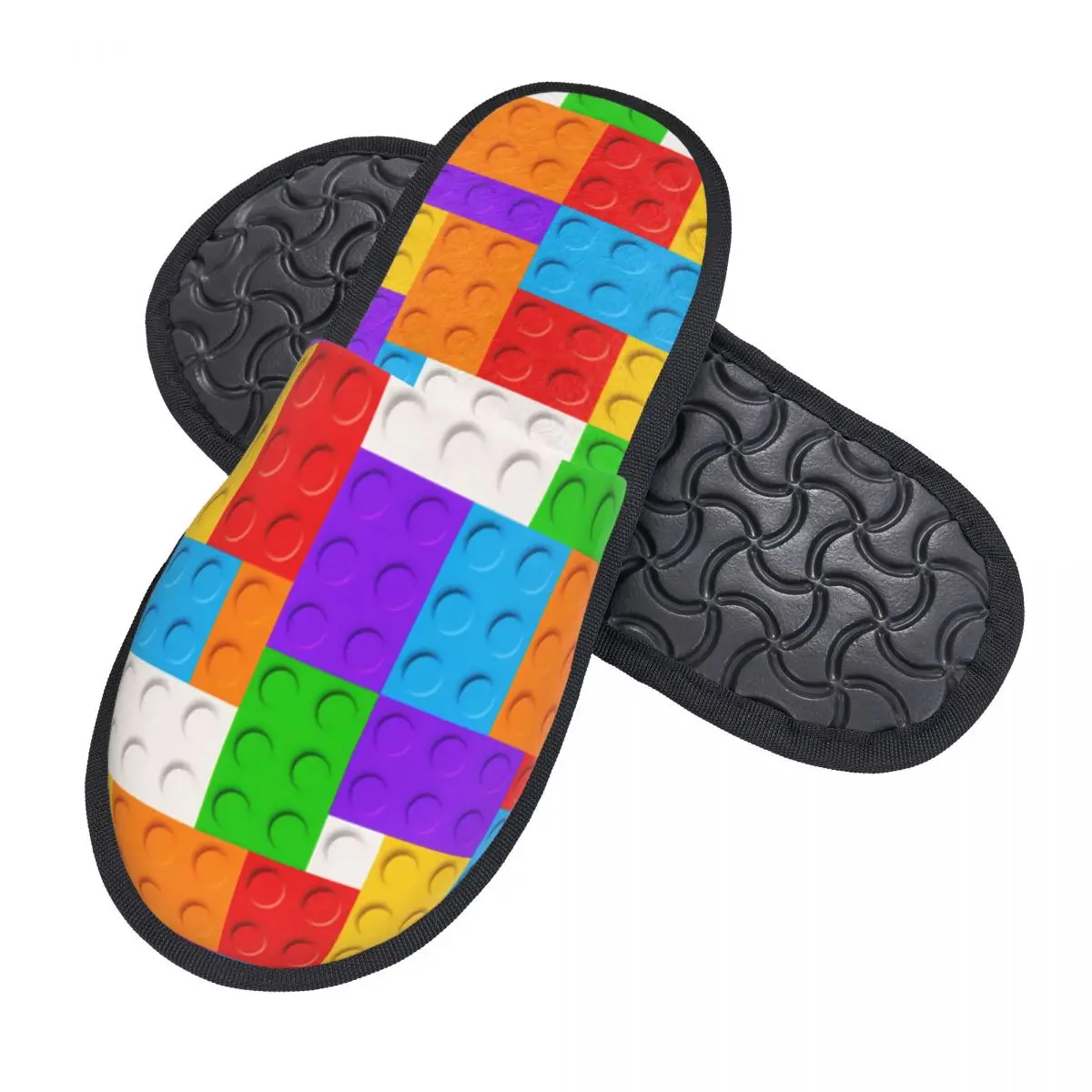 Custom Colorful Plastic Brick Toy Blocks Patterns Soft Memory Foam House Slippers Women Comfy Warm Anti-skid Sole Slipper