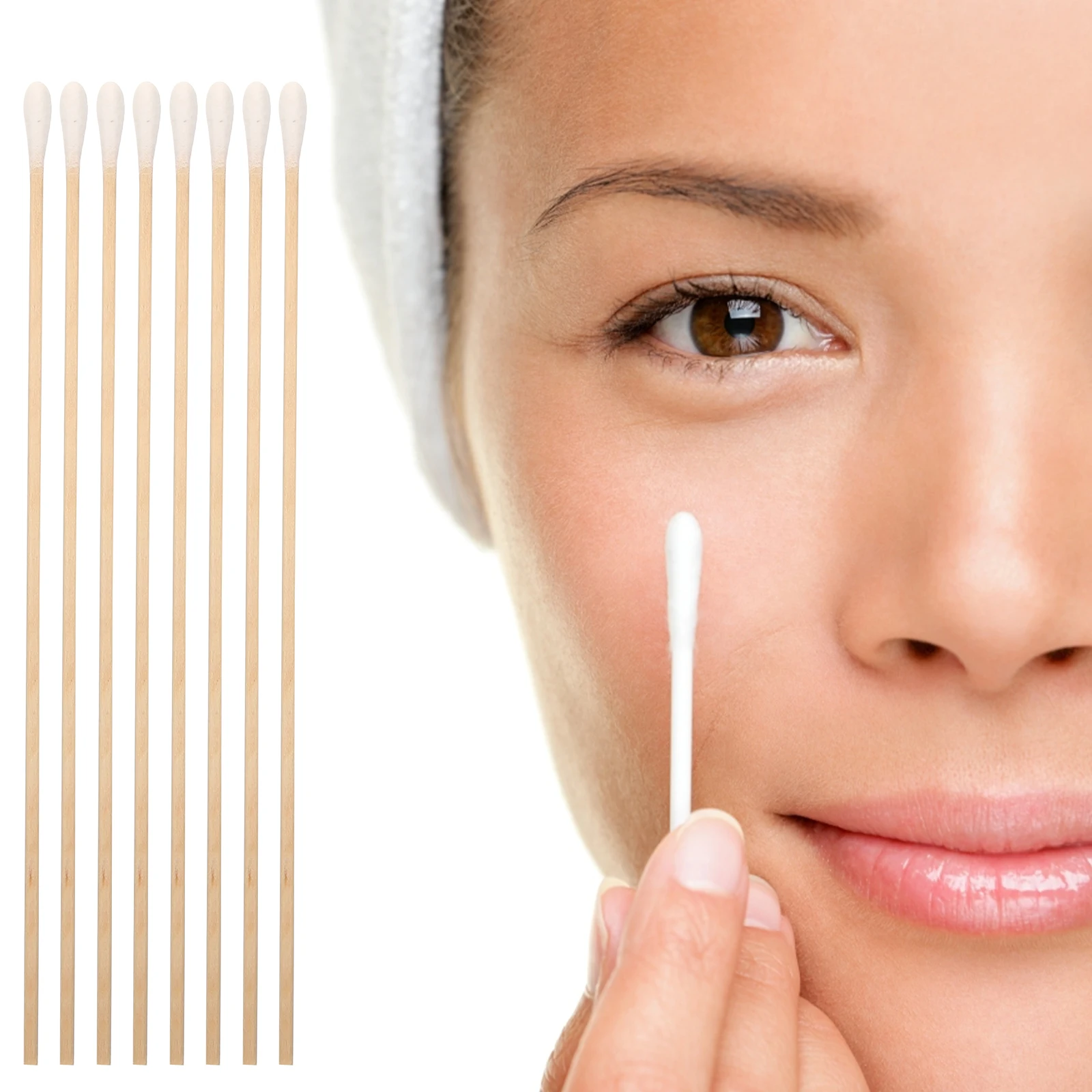 

5 Bags 6 Inch Industrial Purifying Cotton Swabs Wooden Single Headed Sterile Cleaning Device Round Tip Home Use Bulk