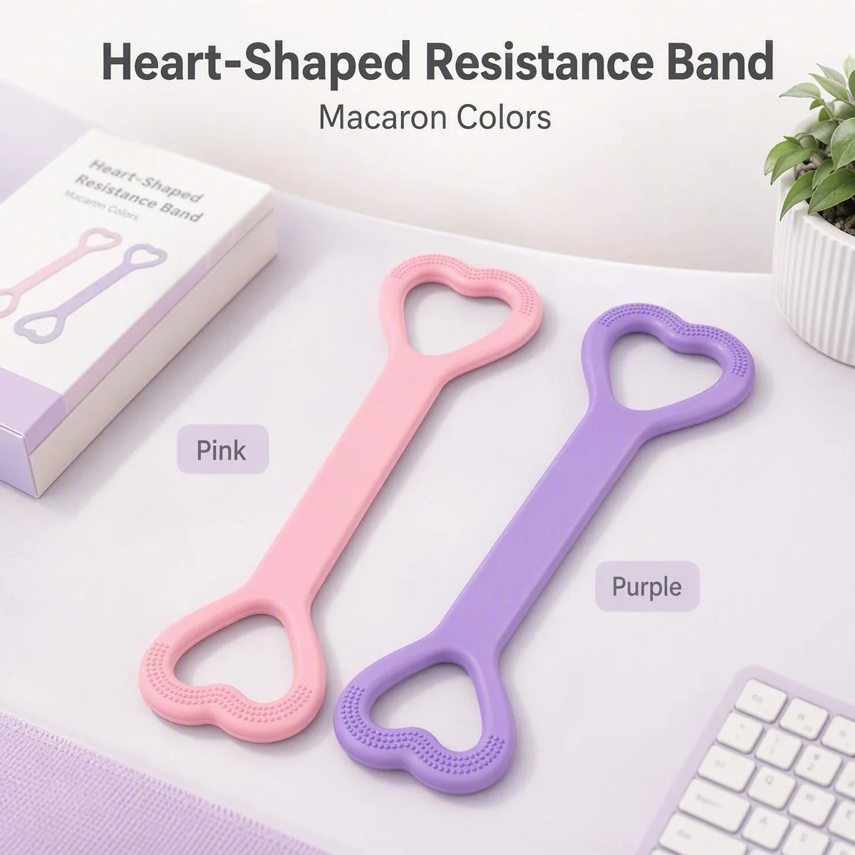 Macaron Color Heart-Shaped Silicone Resistance Band 8-Shape Stretcher for Home Office Light Fitness