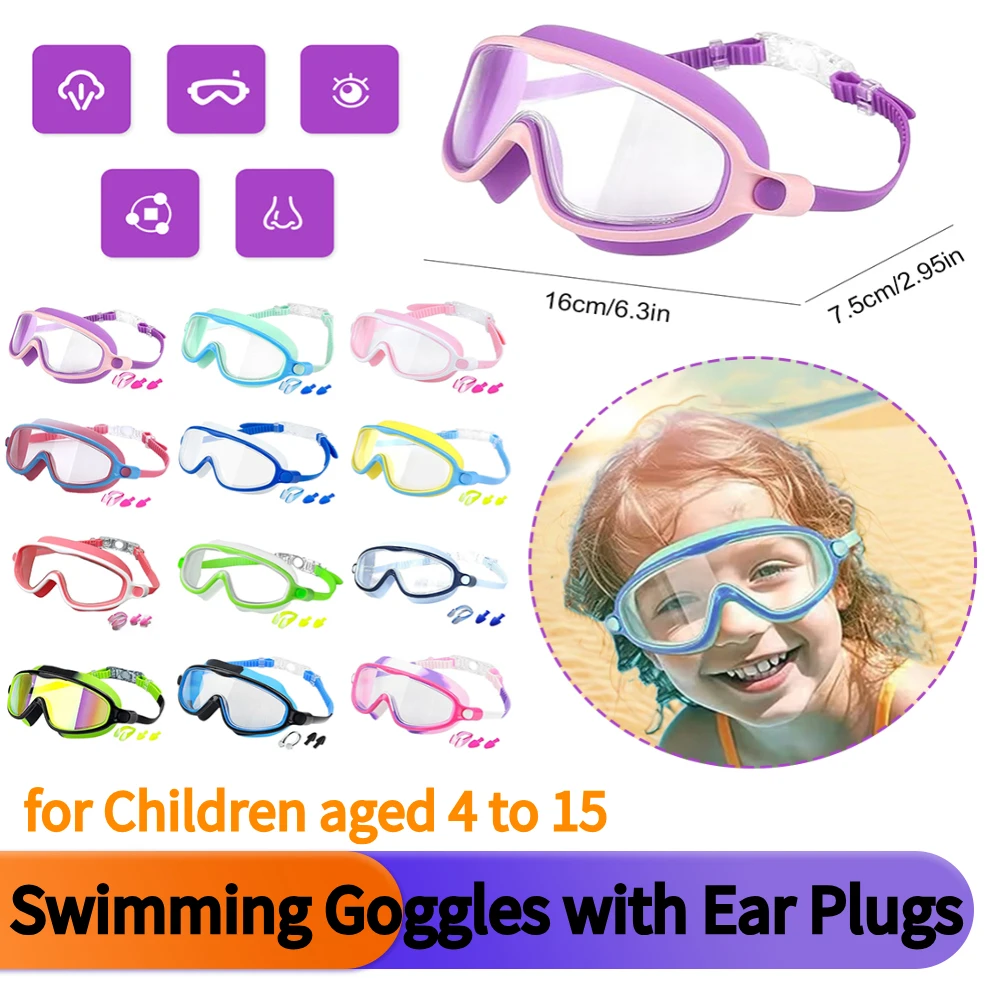 

Kids Swimming Goggles No Leaking Pool Goggles with Ear Plugs Nose Clip for Children From 4 To 15 Years Old