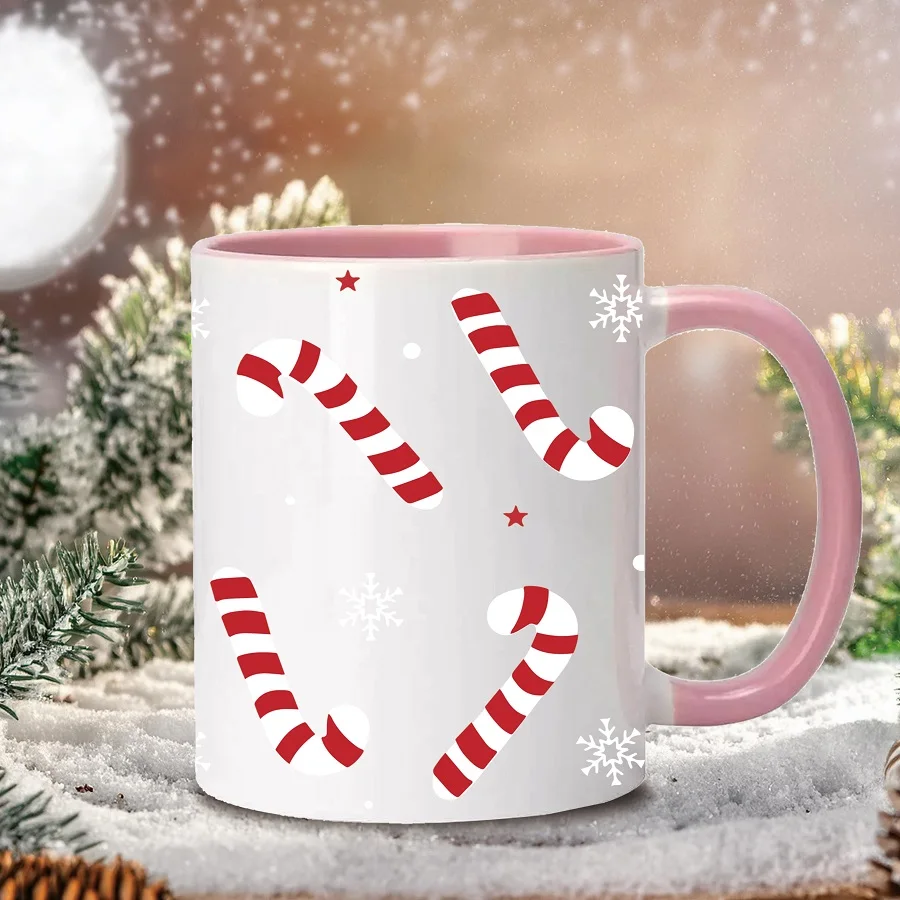 11oz Ceramic Coffee Mug with Handle 1Pc 3D Print Christmas Candy Canes Festive Party Mugs Xmas Gift For Girlfriend Office  Cups