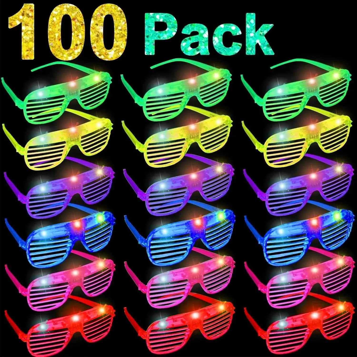 

100-Pack Glow Sticks Glasses, LED Sunglasses, Glow in the Dark Party Favors for Concert, Birthday, Graduation, Fiesta, Pool
