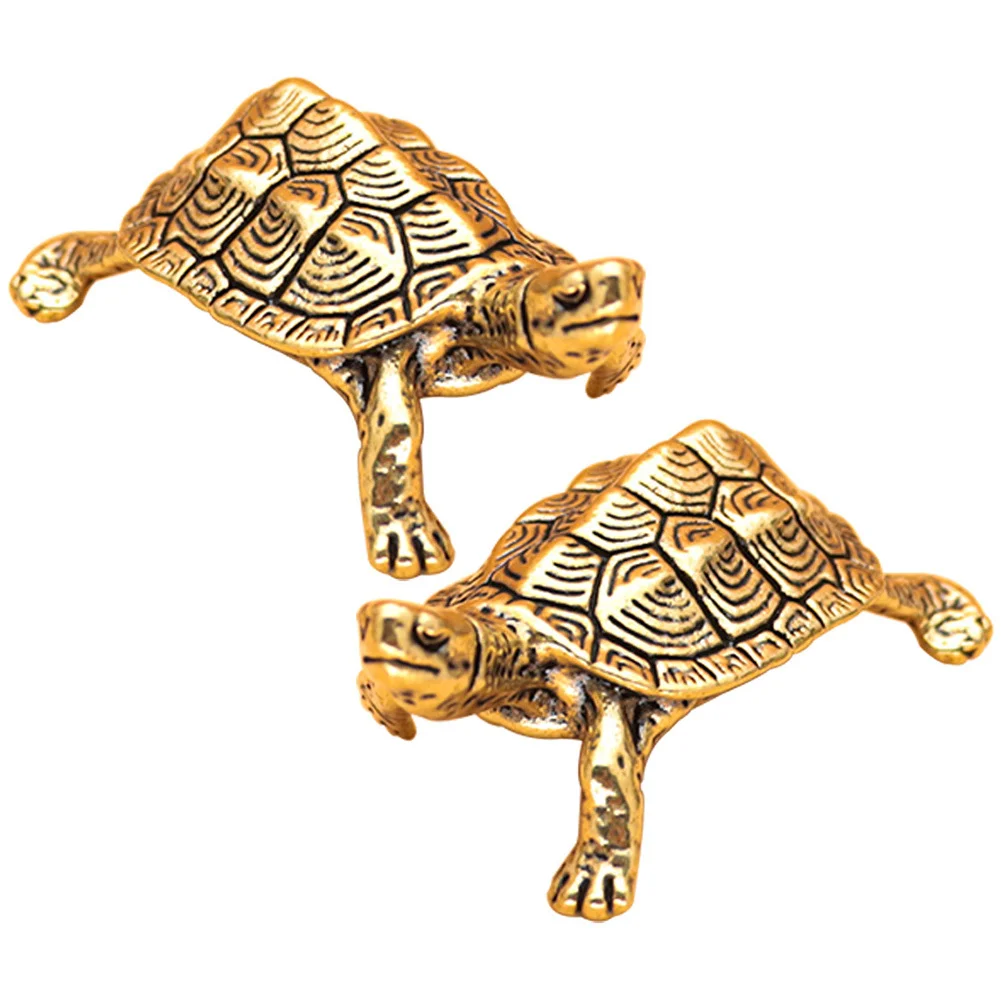 

2Pcs Brass Mini Turtle Ornament Creative Retro Style Home Decor Item for Living Room Bedroom Restaurant Tea Room