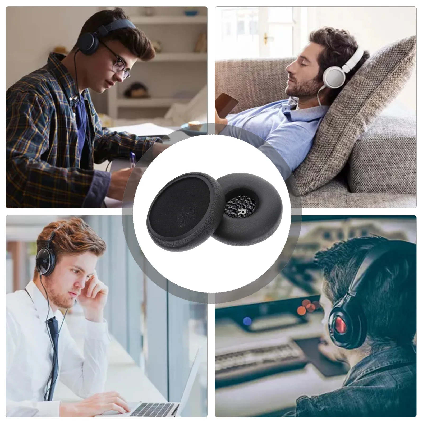 Almohadillas de Repuesto para Auriculares Y50, Par Negro, Espuma Viscoelástica, Cojines de PU, Ajuste Cómodo, Graves Mejorados, para Y50