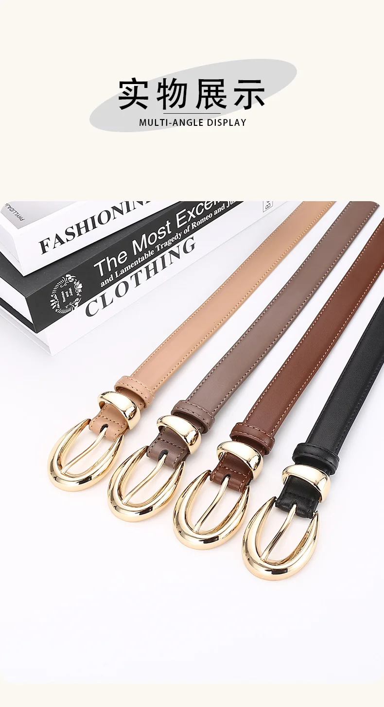 Damen Echtleder-Gürtel, Vielseitiger Dekorativer Grenzüberschreitender Bestseller, Minimalistische Dornschließe, Business-Casual Hosengürtel – Detail 13