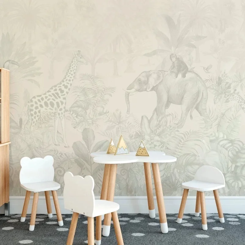 Customize any mural beige elephant giraffe monkey Dinosaur wallpaper children's room bedroom decoration wall 3d wallpaper