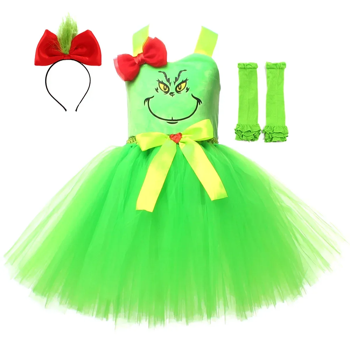 

2025 Performance elf Cosplay Christmas green bubble dress Halloween kid Carnival Party Santa Claus monster