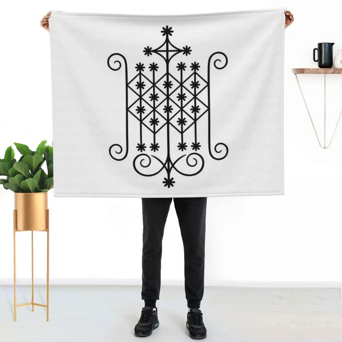 

Ogun Voodoo Veve Throw Blanket Soft Plush Blanket as Housewarming Gift