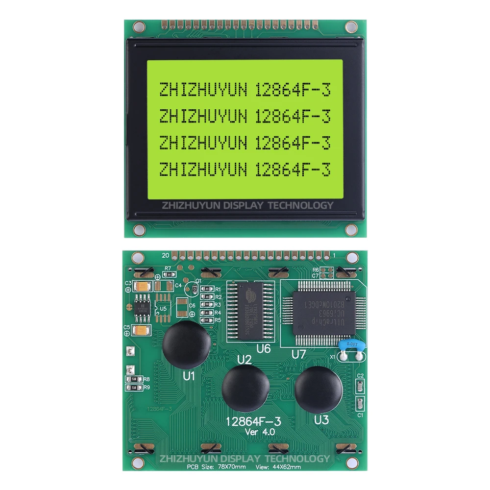 Imagem -06 - Painel Lcd Gráfico da Matriz do Ponto T6963c Antiinterferência Ra6963 78x70 mm Lcm Verde Esmeralda Caráteres Pretos Claros Lcm12864f3