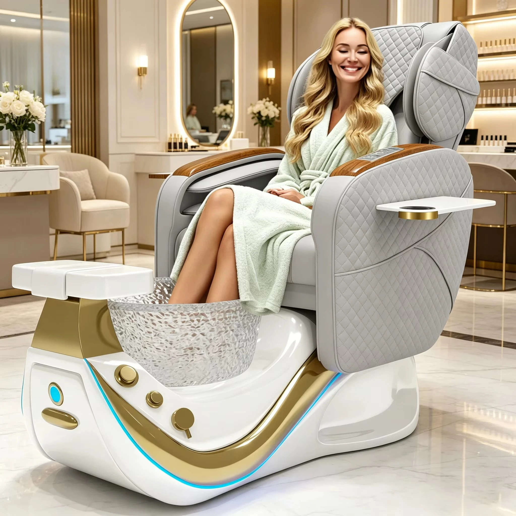 Luxury Nail Salon Furniture Nail Salon Foot Spa Chair Modern  Pedicure Chairs With Bowl