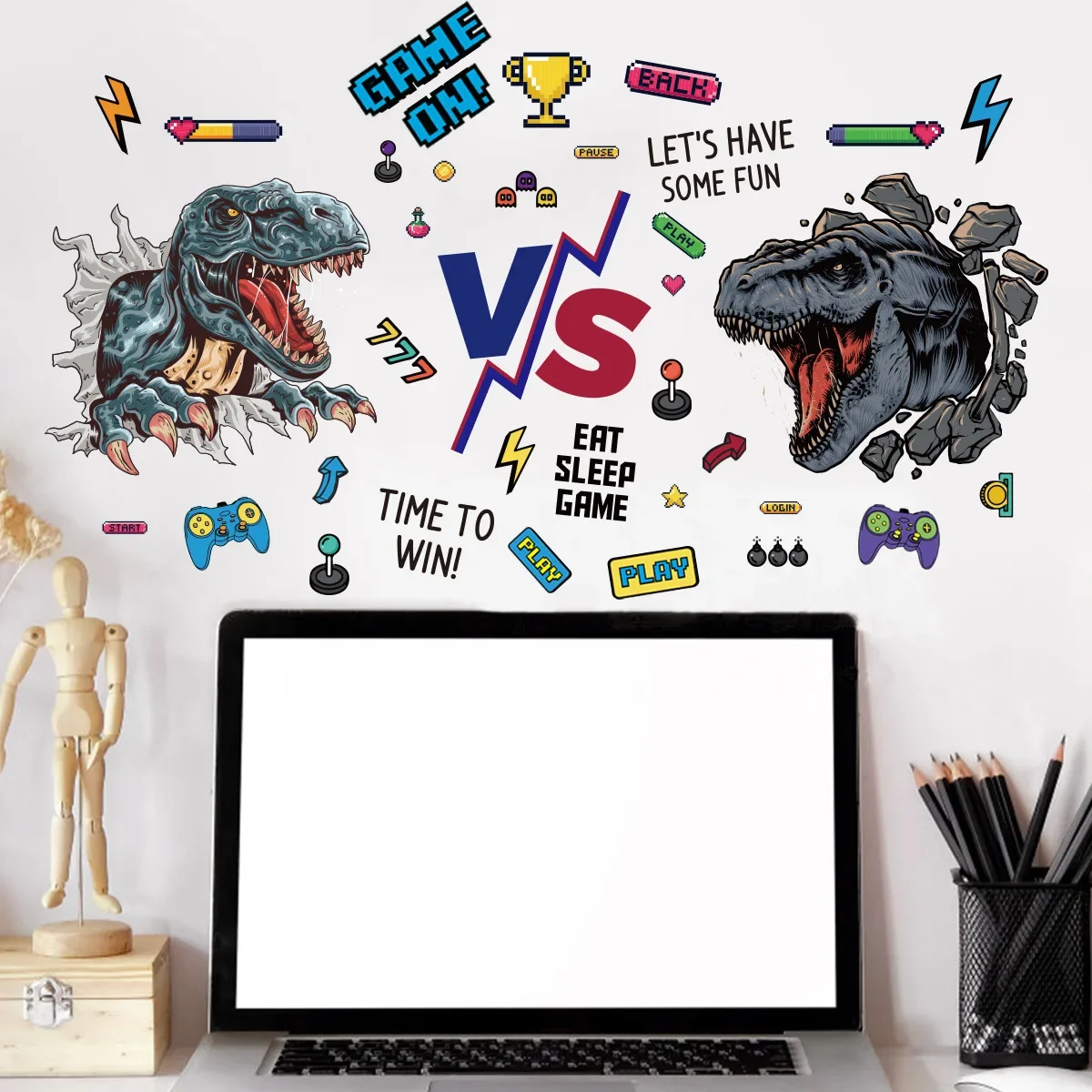 

Dinosaur Controller Game Bedroom and Children's Room Decorative Wall Stickers Creative Self-adhesive